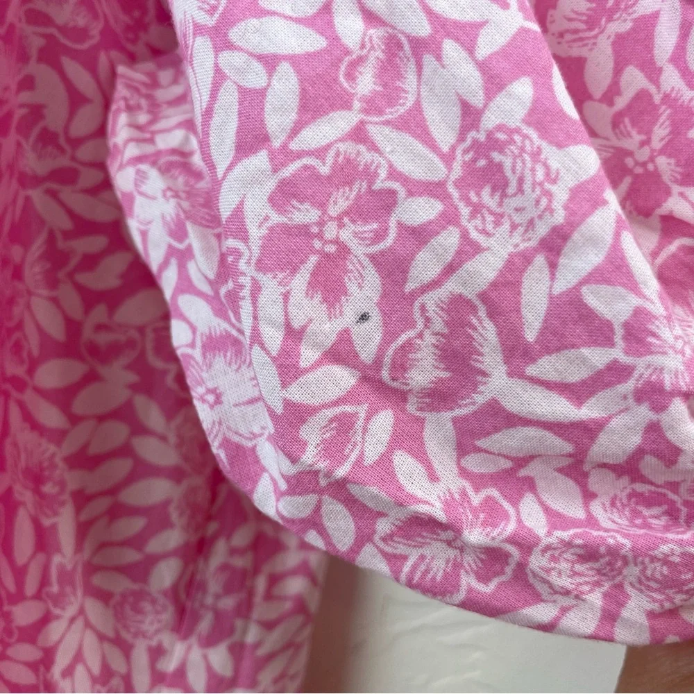 J. Crew Cotton V-Neck Puff-Sleeve Floral Womens Pink/White Blouse Size Large NEW